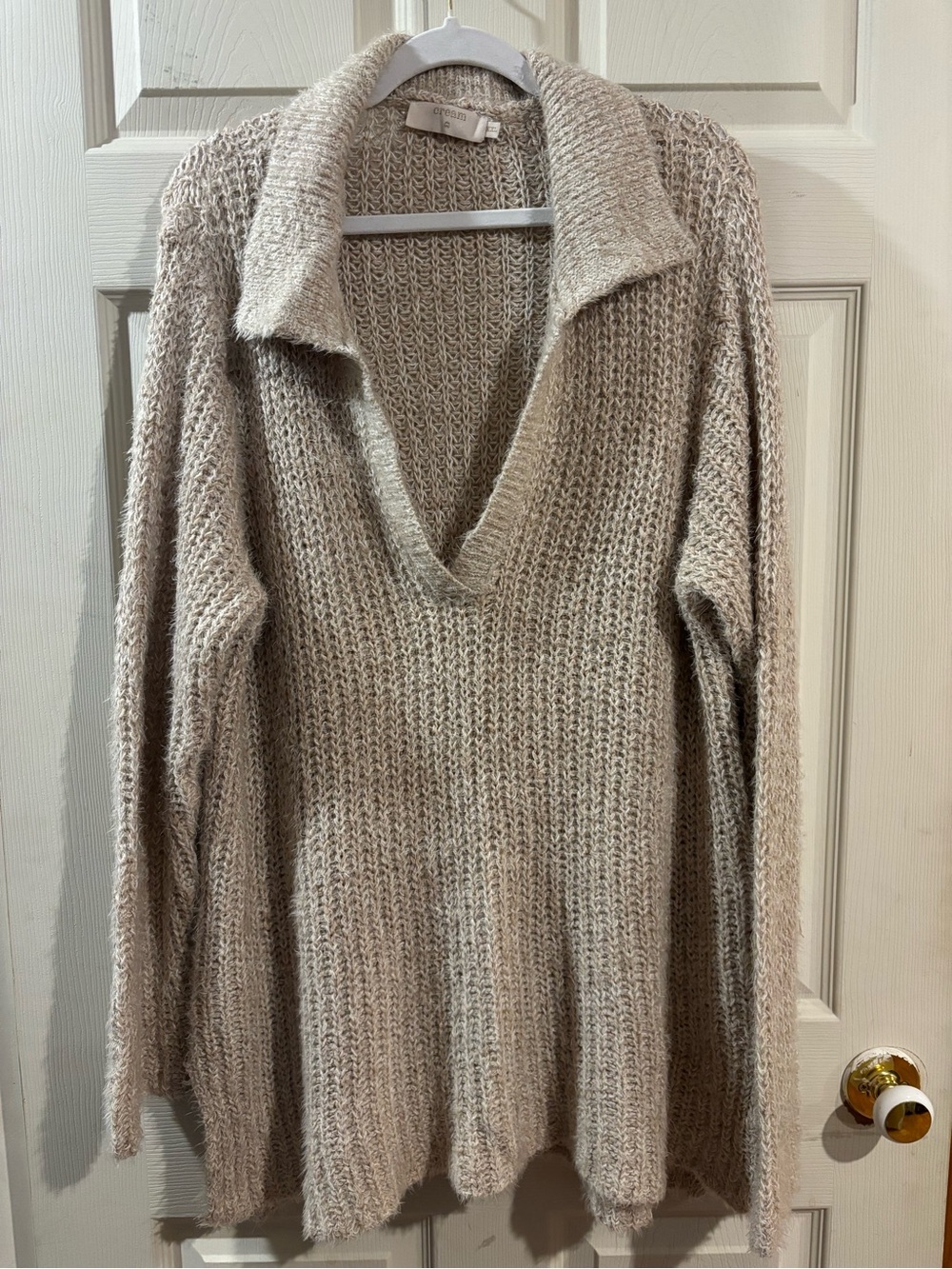 Chunky V-Neck Collared Sweater - Cream